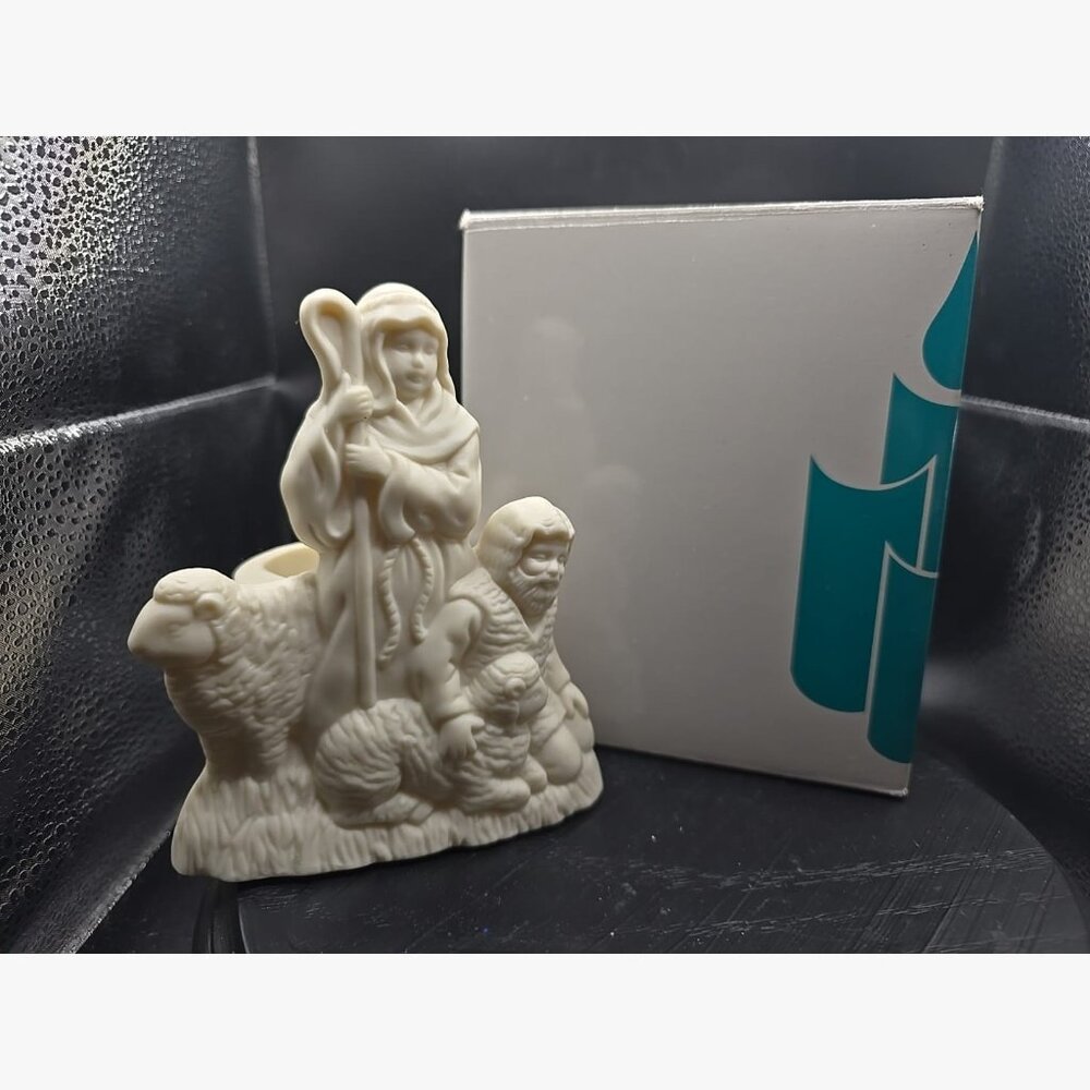 PARTYLITE Bisque Ivory "O Holy Night Sheperd" Votive Candle Holder Home Decor